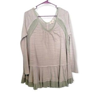 Umgee Sage Green Boho Long Sleeve Top Size Medium